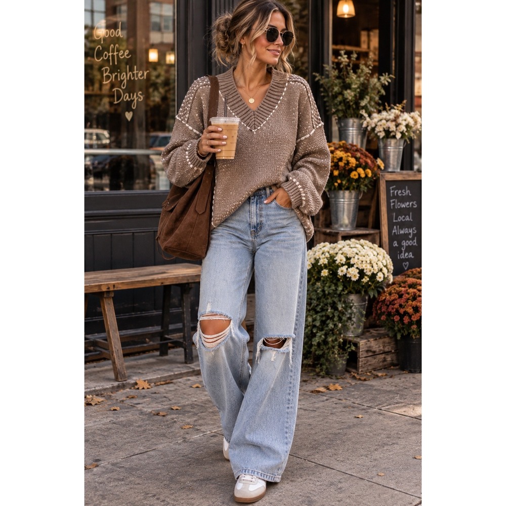 Free People Oversized Sweater Textured Knit Boho Coastal Taupe Minimalist Sz S